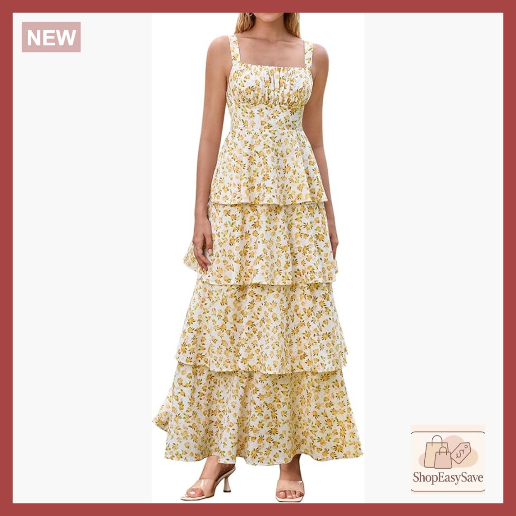 Floral Maxi Dress Ruffle Tiered Flowy Tea Party Wedding Guest Elegant